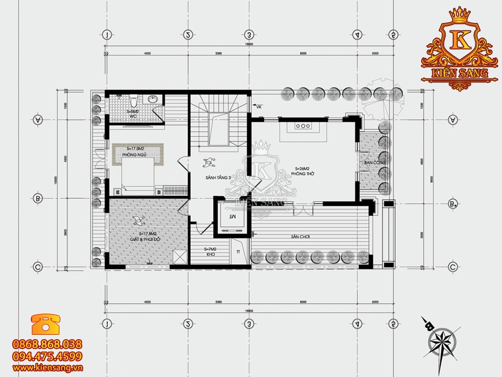 Thiết kế biệt thự 3 tầng hiện đại chữ T tại Bắc Kạn