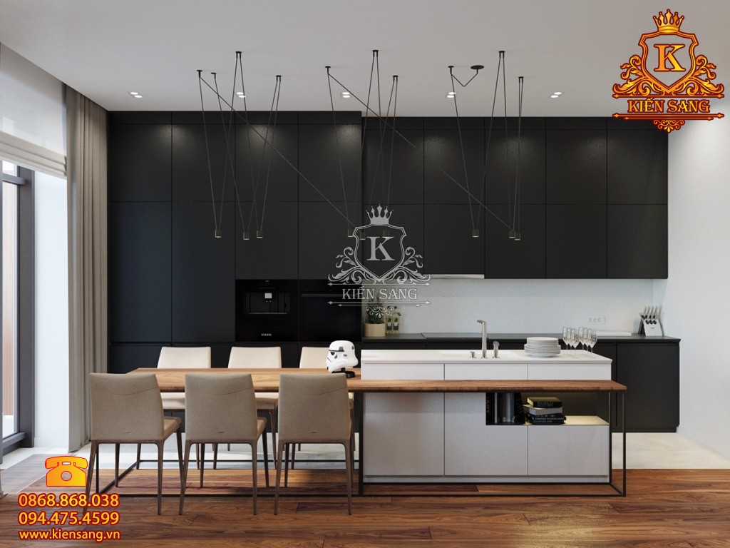 Mẫu thiết kế nội thất phòng khách liền bếp hiện đại đẹp nhất 2023